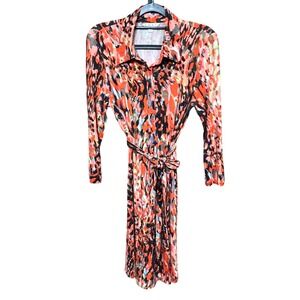 Cabi Multicolor Printed Long Sleeve Belted Shirt Dress Women's Size M #374
